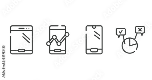 discussion outline icons set. thin line icons sheet included phone or tablet, mobile analytics tool, phone variant shape, polling vector.