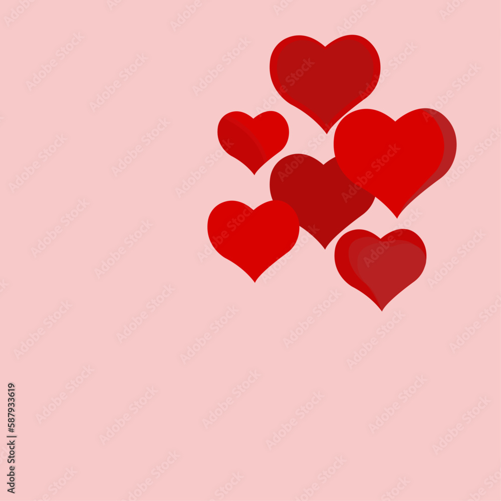 Red and burgundy hearts on a pink background. Postcard, congratulation, background. Valentine's Day. Vector image, illustration, graphic design.