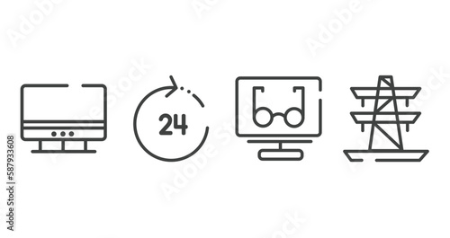 phone icons outline icons set. thin line icons sheet included computer monitor, 24h, reading mode, tower transmissions vector.