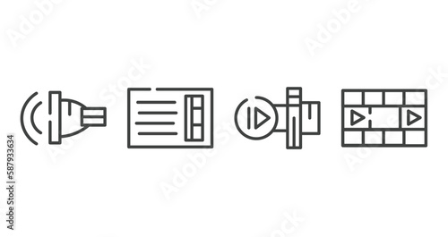 cinema outline icons set. thin line icons sheet included ventriloquist, prompt box, slow motion, photograms vector.