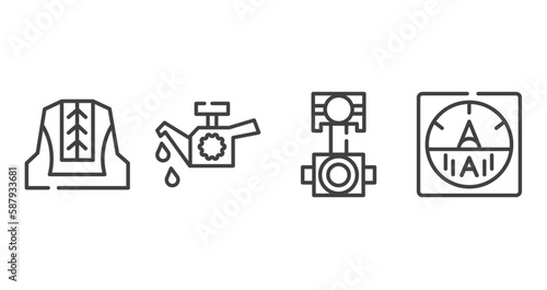 car parts outline icons set. thin line icons sheet included car cowl, car oil pump, connecting rod, ammeter vector.