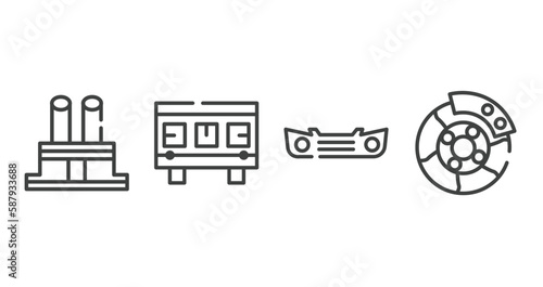 car parts outline icons set. thin line icons sheet included car distributor cap, car cylinder head, bumper, brake vector.