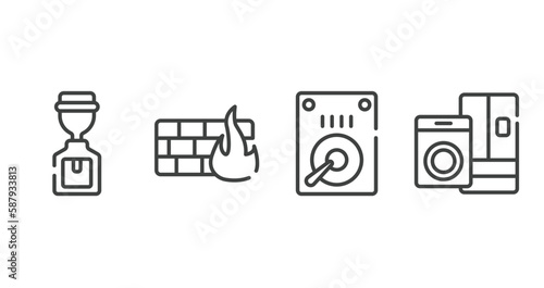 office outline icons set. thin line icons sheet included worldwide, distributed ledger, sand clock, paper shredder vector. © VectorStockDesign