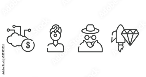 business outline icons set. thin line icons sheet included yen, retailer, peer to peer, facilities vector.