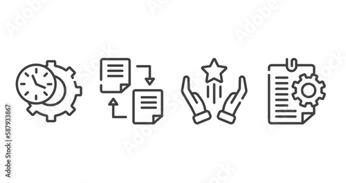 business outline icons set. thin line icons sheet included time management, distributed ledger, advantage, instruction vector.