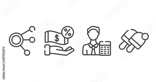 coworking space outline icons set. thin line icons sheet included coworking, commission, accountant, vector.