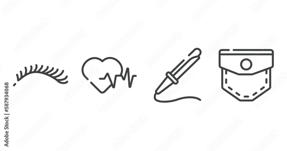miscellaneous outline icons set. thin line icons sheet included eyelashes, hearts, curling, pocket vector. miscellaneous outline icons set. thin line icons sheet included eyelashes, hearts, curling, pocket vector.