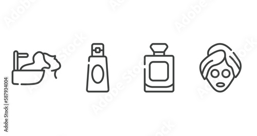 pretty outline icons set. thin line icons sheet included hair washing, shampoo bottle, french perfume bottle, beauty face mask vector.