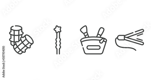 beauty kit outline icons set. thin line icons sheet included hair rollers, two hairpins, little makeup box, hair straightner vector.