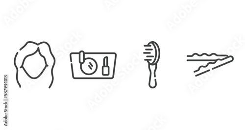 beauty salon outline icons set. thin line icons sheet included women makeup, makeup purse, inclined hairbrush, bobby pins vector.