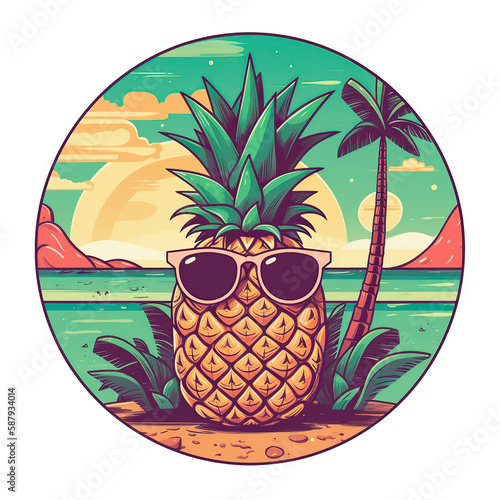 Fotografija pineapple wearing sunglasses at the beach cartoon