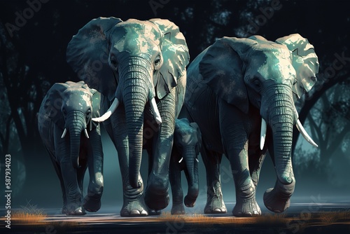 A powerful and majestic elephant family walking together Generative AI