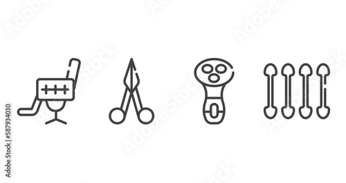 pretty outline icons set. thin line icons sheet included beauty salon chair, manicure scissors, electric shaver for women, cotton swabs vector.