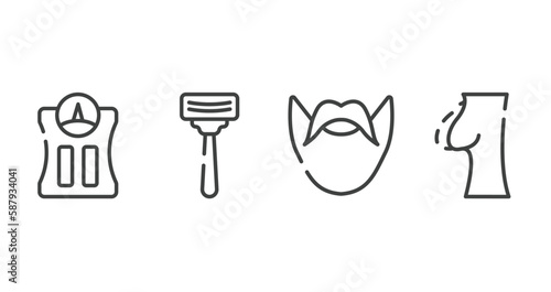 plastic surgery outline icons set. thin line icons sheet included bathroom scale, shaving, hipster, nipple vector.