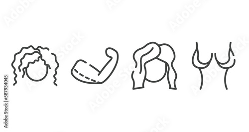 plastic surgery outline icons set. thin line icons sheet included curling hair, brachioplasty, hairdresser, breast reduction vector.