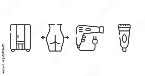 beauty and spa outline icons set. thin line icons sheet included infrared, gluteus, dryer, tooth paste vector.