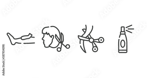 hairdressing and barber outline icons set. thin line icons sheet included waxing, heads hairs and scissors, scissors cutting hair, hairspray vector.