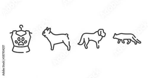 cat breed bodies outline icons set. thin line icons sheet included pet clothing, french bulldog, st bernard, snowshoe cat vector.