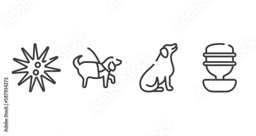 pet shop lineal outline icons set. thin line icons sheet included sea urchin, guide dog, dog seating, water replenisher vector.