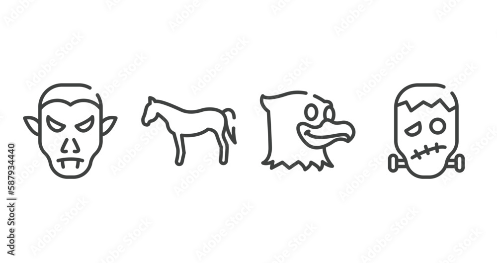 halloween outline icons set. thin line icons sheet included vampire, horse black side shape, eagle, frankenstein vector. halloween outline icons set. thin line icons sheet included vampire, horse black side shape, eagle, frankenstein vector.