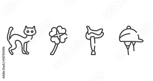 horses outline icons set. thin line icons sheet included black cat, four leaf clover, horse saddle, hat for a jockey vector.