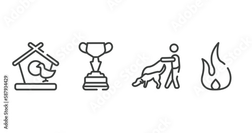 poi nature outline icons set. thin line icons sheet included bird and house, horses races trophy, dog and a man, fire flame vector.
