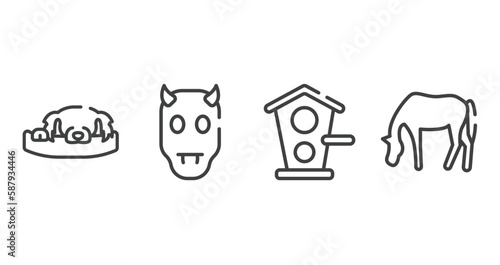 horses outline icons set. thin line icons sheet included dog resting  devil  birds home  horse grazing vector.