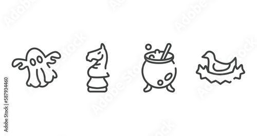 birds pack outline icons set. thin line icons sheet included ghost  horse head chess piece  cauldron  bird in nest vector.