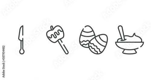 thanksgiving outline icons set. thin line icons sheet included cutlery, caramel, eggs, mashed potatoes vector.