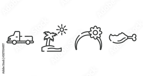 thanksgiving outline icons set. thin line icons sheet included pickup truck, pictures, headband, leg vector.