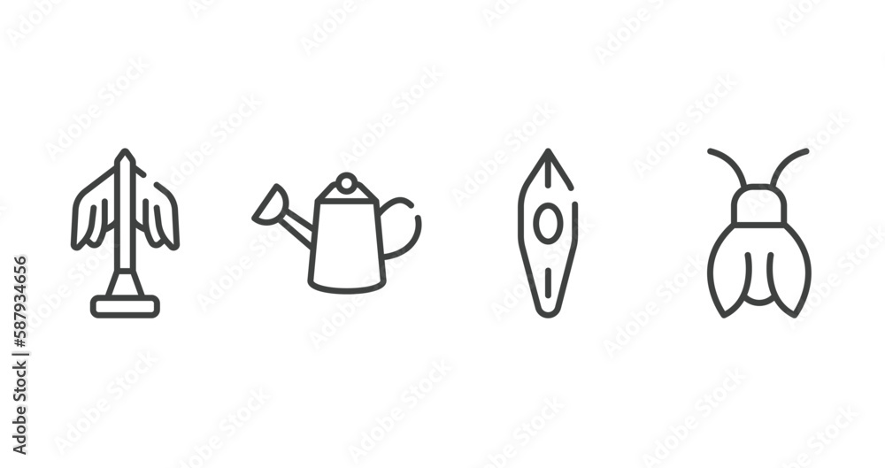 insects outline icons set. thin line icons sheet included statue, watering can, canoe, cicada vector.