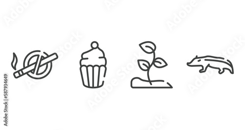 animals outline icons set. thin line icons sheet included no smoking, cupcake, sprout, badger vector.