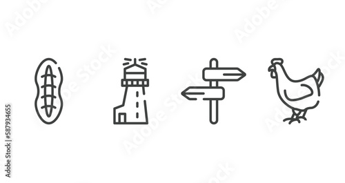 animals outline icons set. thin line icons sheet included plankton, lighthouse, road, hen vector.