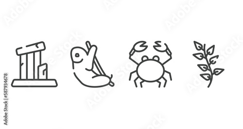 wildlife outline icons set. thin line icons sheet included relics, sloth, crab, herb vector.
