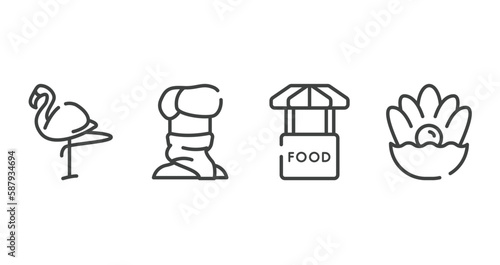 nature outline icons set. thin line icons sheet included flamingo, turban, food stand, pearl vector.