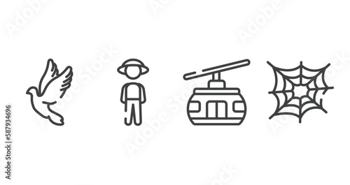 wildlife outline icons set. thin line icons sheet included dove, guard, cable car, cobweb vector.