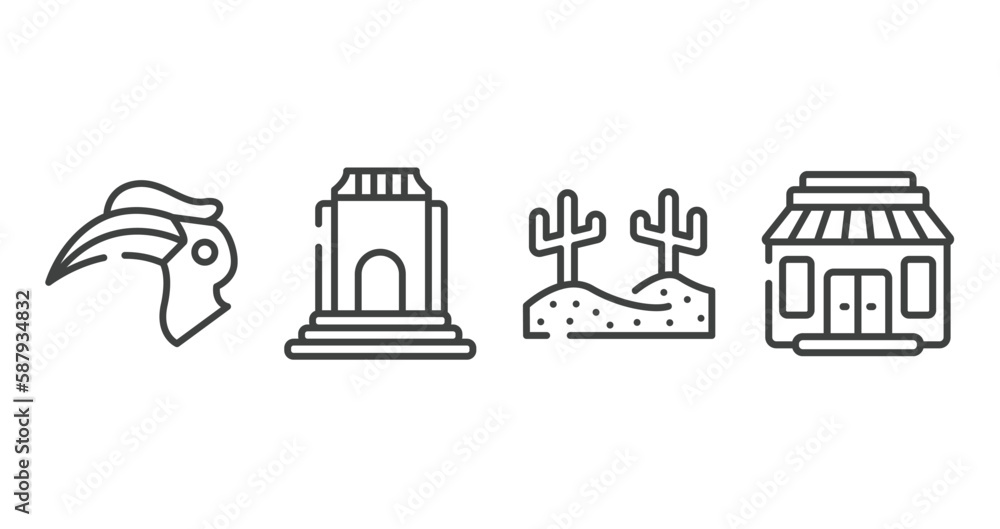 Obraz premium in the zoo outline icons set. thin line icons sheet included hornbill, monument, desert, gift shop vector.