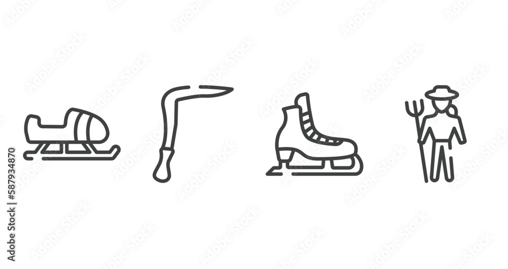 in the zoo outline icons set. thin line icons sheet included sled, scythe, ice skate, zoo keeper vector. in the zoo outline icons set. thin line icons sheet included sled, scythe, ice skate, zoo keeper vector.