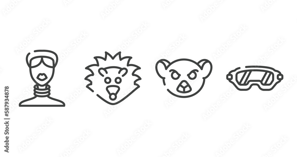 winter nature outline icons set. thin line icons sheet included african, hedgehog, lemur, safety glasses vector. winter nature outline icons set. thin line icons sheet included african, hedgehog, lemur, safety glasses vector.