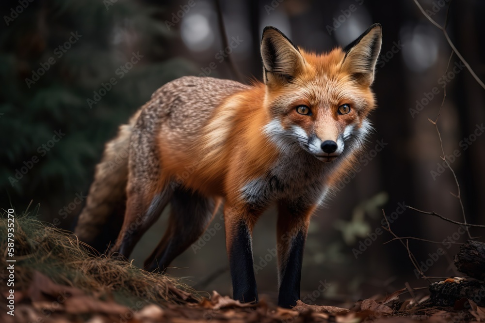 A curious and playful Red Fox exploring its surroundings - This Red Fox is exploring its surroundings, showing off its curious and playful nature. Generative AI