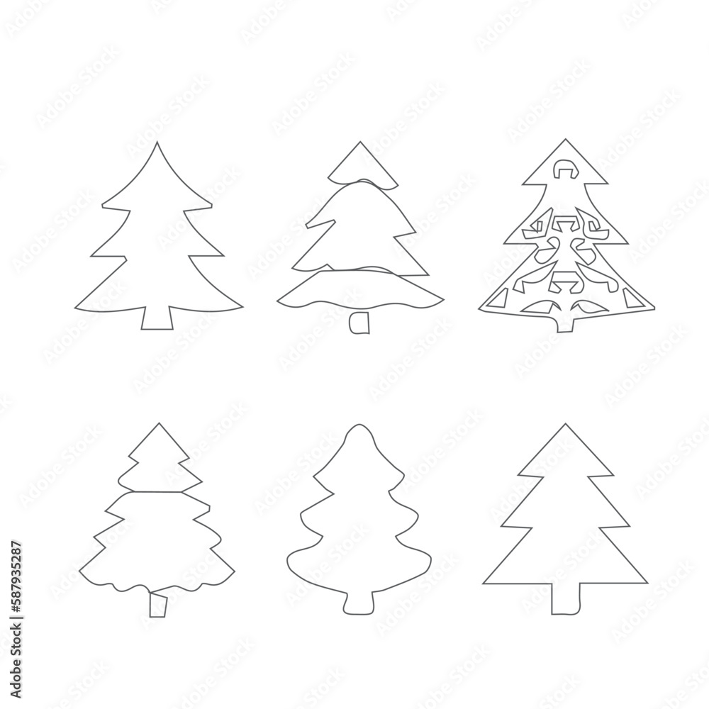 Simple Artline Christmas tree. Line art tree. Simple Artline Christmas tree. Line art tree.