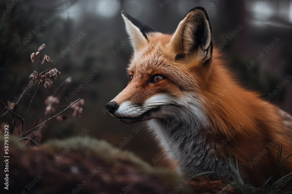 A curious and playful Red Fox exploring its surroundings - This Red Fox is exploring its surroundings, showing off its curious and playful nature. Generative AI A curious and playful Red Fox exploring its surroundings - This Red Fox is exploring its surroundings, showing off its curious and playful nature. Generative AI