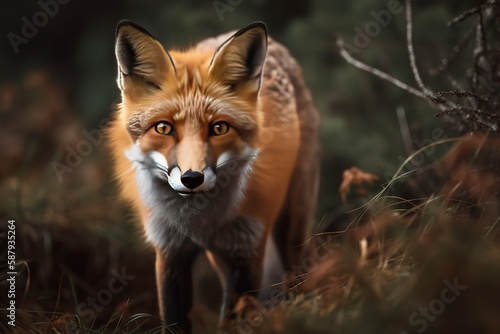 A curious and playful Red Fox exploring its surroundings - This Red Fox is exploring its surroundings, showing off its curious and playful nature. Generative AI © create