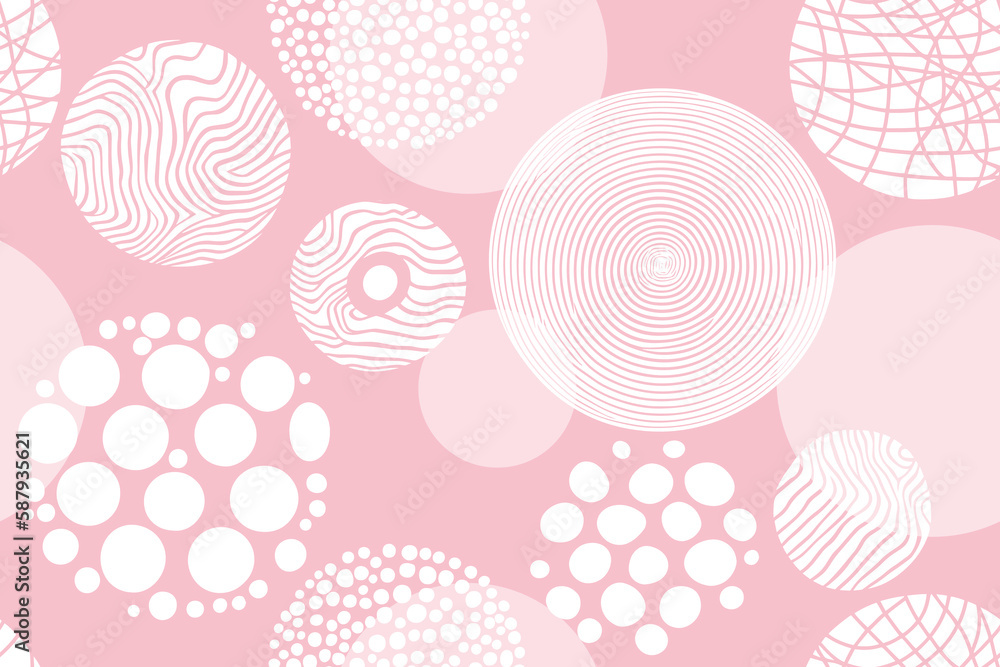 Abstract geometric seamless pattern with white circles on pink background. Abstract geometric seamless pattern with white circles on pink background.