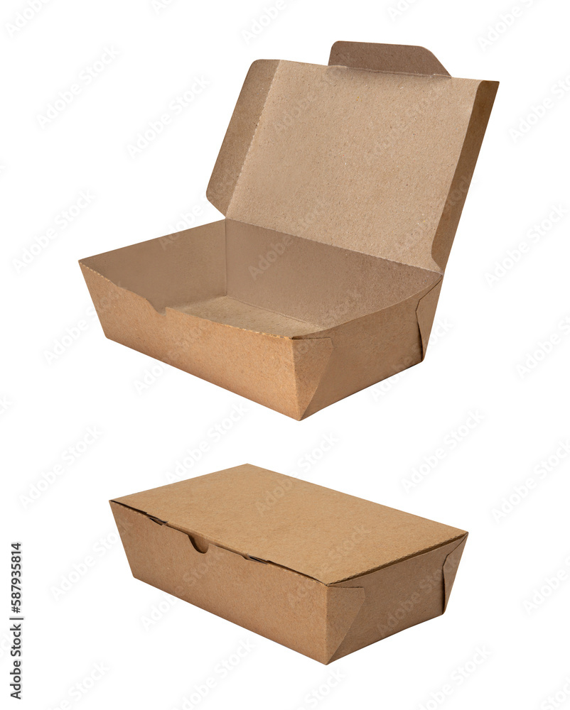 Take away cardboard food boxes on white background with clipping path. Take away cardboard food boxes on white background with clipping path.