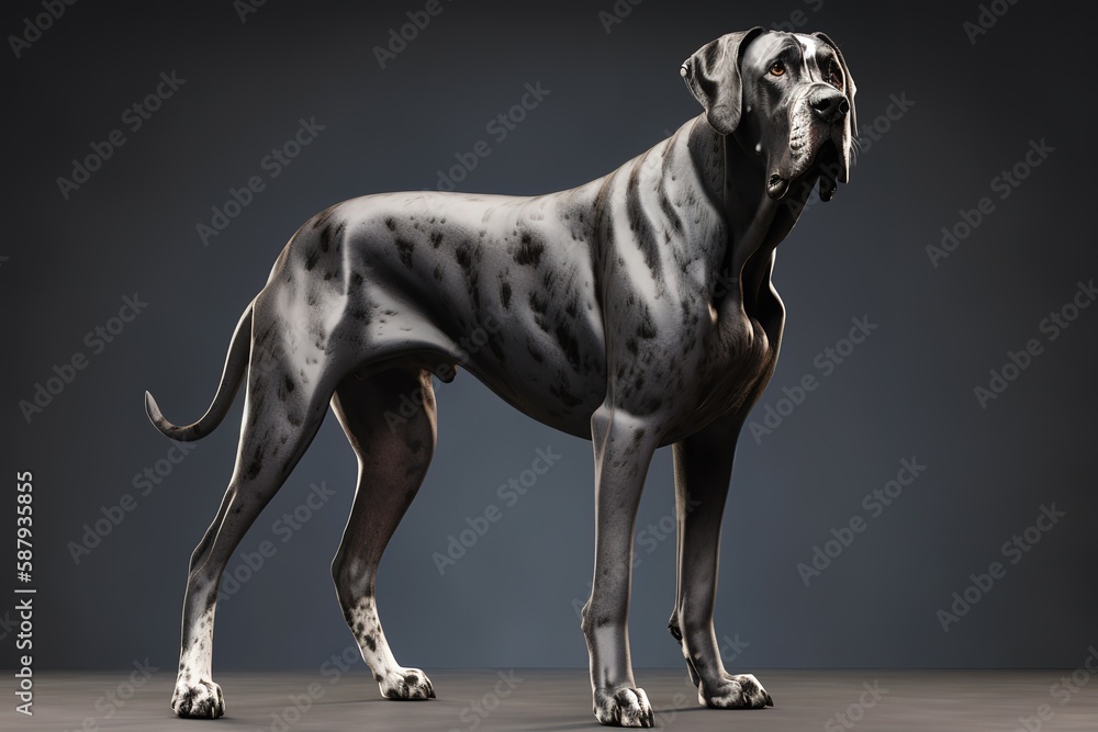 A regal and imposing Great Dane standing tall, showing off its large and imposing size. Generative AI