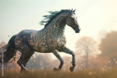 A regal horse galloping across a meadow. Generative AI