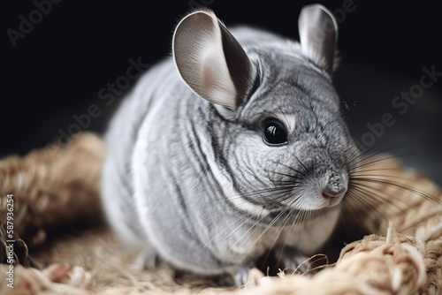 A cute and cuddly Chinchilla playing with a toy - This Chinchilla is playing with a toy, showing off its cute and playful nature. Generative AI