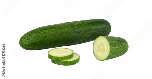 Fotografie Fresh of one cucumber and slice isolated