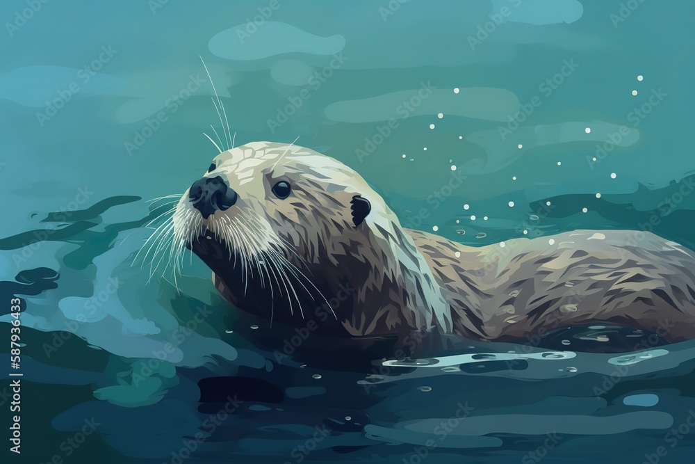 Fototapeta premium A silly and playful otter swimming in a river Generative AI